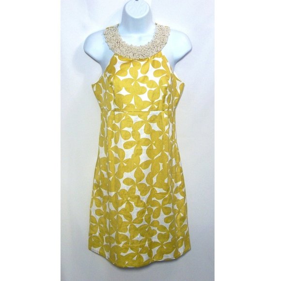 INC International Concepts Dress Sleeveless Beaded Yoke Yellow White Retro Look - Picture 1 of 6